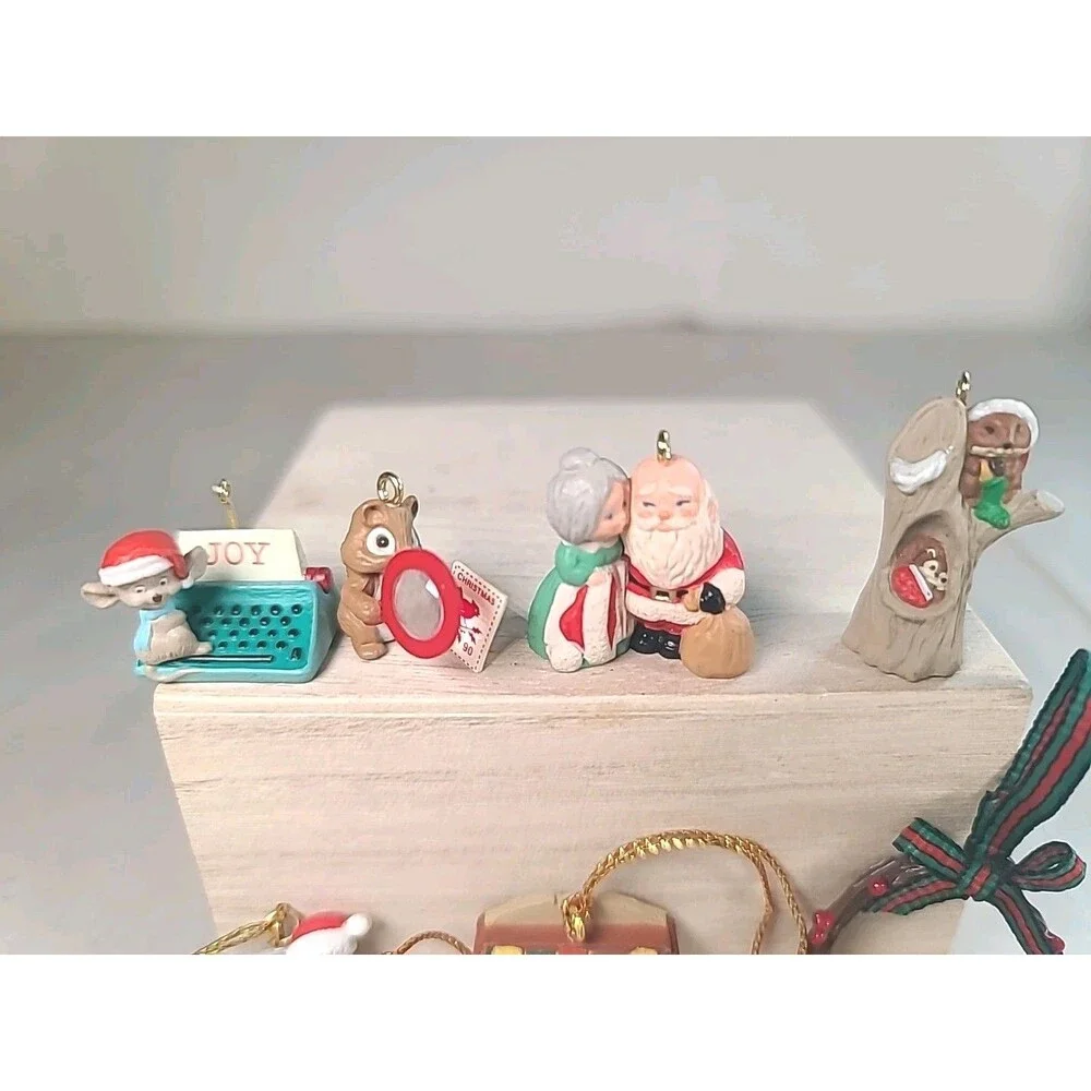 Vintage Set Of 9 Miniature Christmas Ornaments Squirrel Owl Mouse